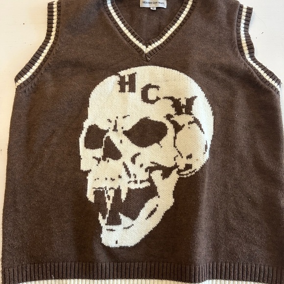 Heaven Can Wait (HCW) Brown Skull Sweater Vest - Picture 3 of 3